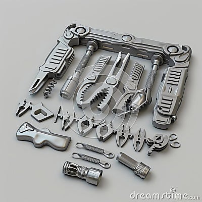 3D model of Multitool bottle opener with additional functionality and accessories Stock Photo