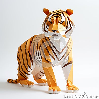 Bold Tiger Origami Model With Peter Saville Style On White Background Stock Photo