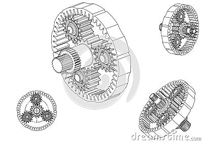 3d model of the planetary mechanism Vector Illustration