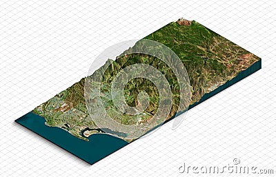 3d model of San Diego, City in California USA. Isometric map virtual terrain 3d Stock Photo