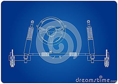 3d model of steering column and car suspension on blue Vector Illustration