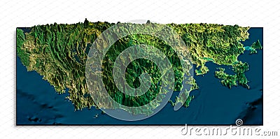 3d model of Tasmania island, the south of the Australian mainland. Isometric map virtual terrain 3d Stock Photo