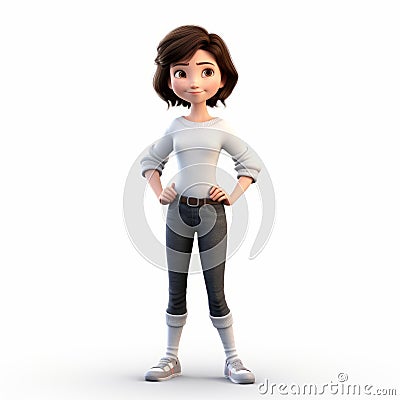 Cartoonish Innocence 3d Girls Character In Jeans And White Top Stock Photo
