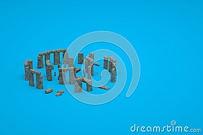 3D models of ancient ruined stone ruins on a blue isolated background. 3d representation of ancient ruins. Ruined Stock Photo