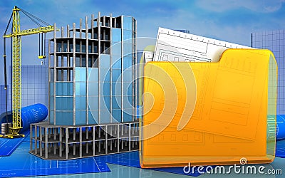 3d of modern building frame Cartoon Illustration