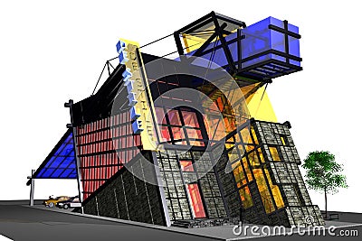 3D modern building with stained glass Stock Photo