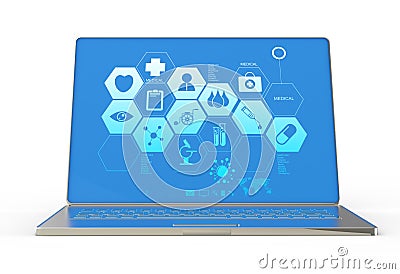 3d modern laptop computer and medical interface Stock Photo