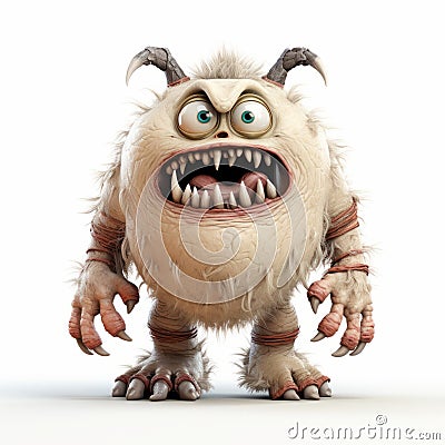 3d Monster Monster On White Background - Bill Gekas Style Stock Photo