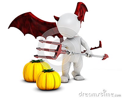 3D Morph Man Daemon with pumpkins Stock Photo
