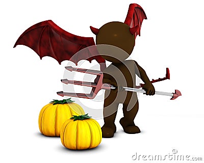 3D Morph Man Daemon with pumpkins Stock Photo