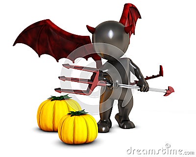 3D Morph Man Daemon with pumpkins Stock Photo