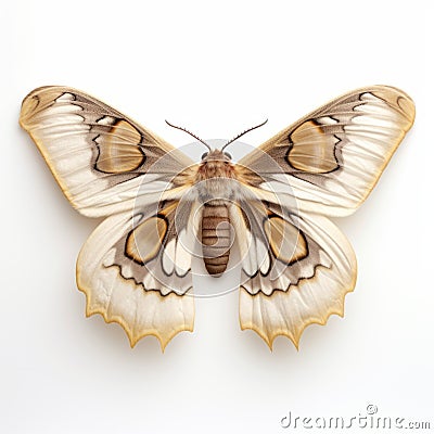 3d Moth On White Background: Dark Bronze And Light Beige Style Stock Photo