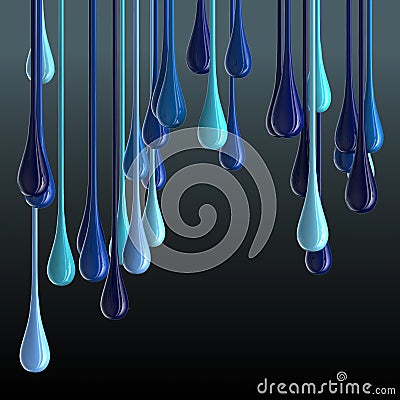 3D multicolor glossy paint drop blobs on black background Stock Photo