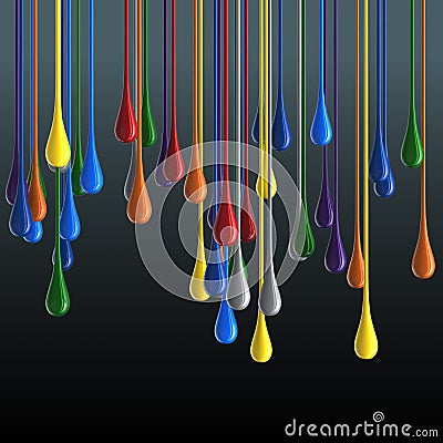 3D multicolor glossy paint drop blobs on black background Stock Photo