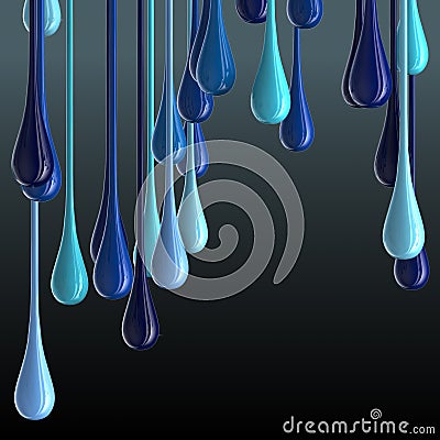 3D multicolor glossy paint drop blobs on black background Stock Photo