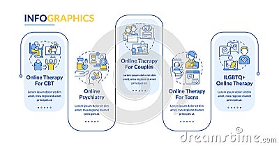 2D multicolor online therapy layout with linear icons Vector Illustration