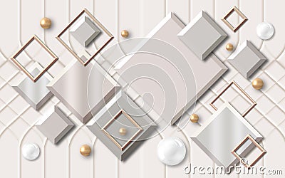 3d mural Abstract grayscale hexagon pattern design background wallpaper 3d metal wallpaper . golden ball and Squares Stock Photo