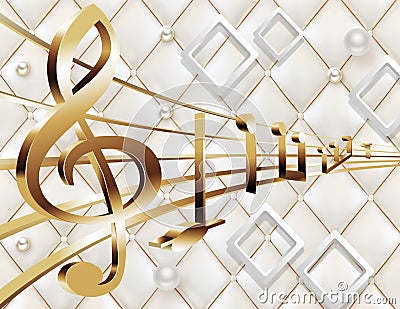 3d mural wallpaper in beige background 3d illustration of musical notes and musical signs of abstract music sheet.Songs and melody Cartoon Illustration