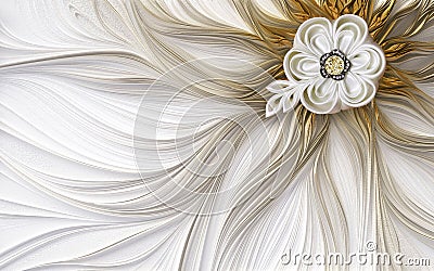 3d mural wallpaper golden and brown with crystal flower decoration Abstract fractal fantastic flower background Stock Photo