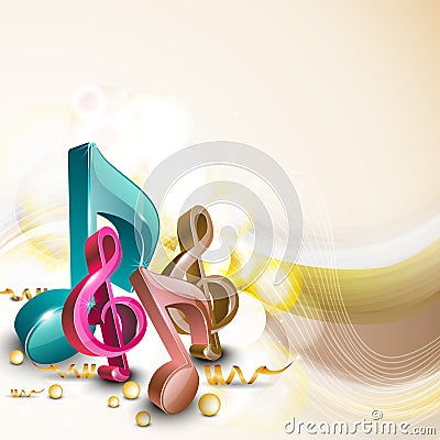 3D musical notes with waves. Stock Photo