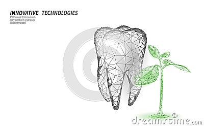 3D natural tooth care probiotics capsule concept. Anatomical molar tooth healthy enamel herbal alternative remedy Vector Illustration