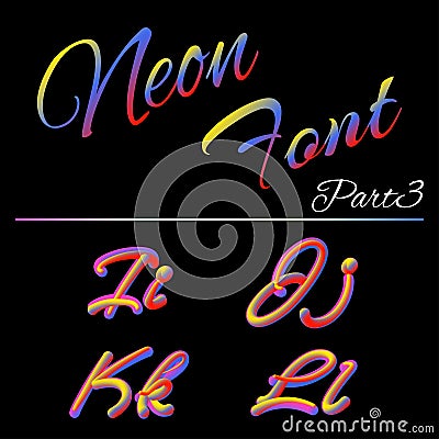 3D Neon Led Font. Liquid Matte Rounded Type. Tube Hand-Drawn Lettering. Multicolor Ultraviolet Colors. 3D render of Vector Illustration