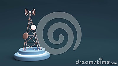 3D Network Signal Or Cell Site Tower And Copy Space On Blue Stock Photo