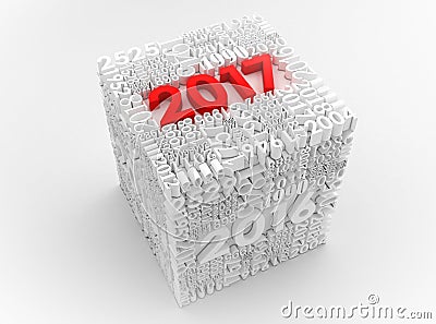 3D New year 2017 Cube Cartoon Illustration