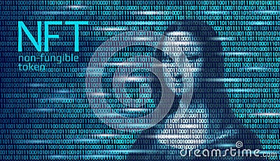 3D NFT Non Fungible unique cryptocurrency. Blockchain art crypto security code.Data stored digital photo object Vector Illustration