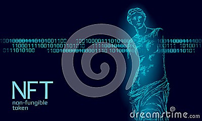 3D NFT Non Fungible unique cryptocurrency. Blockchain art crypto security code. Data stored digital photo object Vector Illustration
