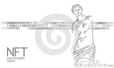 3D NFT Non Fungible unique cryptocurrency. Blockchain art crypto security code. Data stored digital photo object Vector Illustration