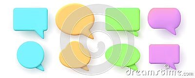 3d notification, chat message or speech bubbles shapes. Dialogue window, 3d render online conversation elements for Vector Illustration