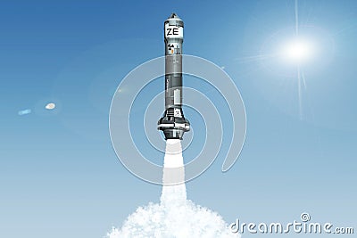 3D Nuclear Rocket Launch Stock Photo