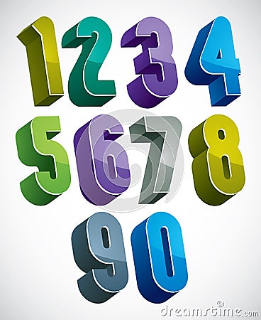 3d numbers set, colorful glossy numerals for design Vector Illustration