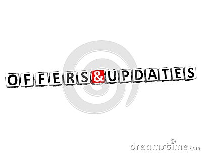 3D Offers and Updates block text on white background. Stock Photo