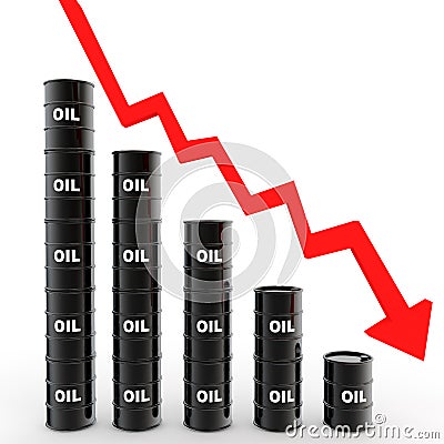 3d oil barrels price drop concept Stock Photo