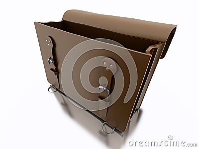 3d Old brown suitcase open. Travel concept. Stock Photo