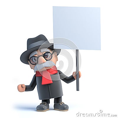 3d Old man holding a placard Stock Photo