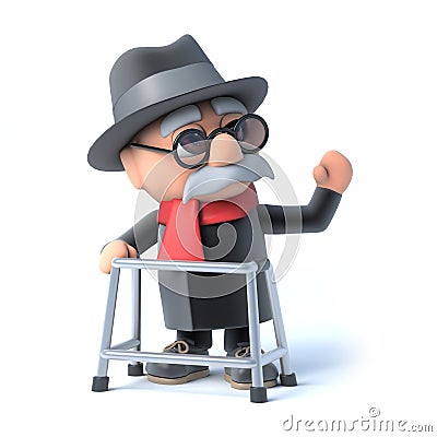 3d Old man waves hello Stock Photo