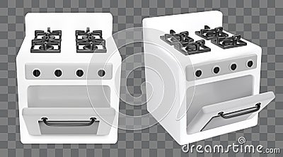 3d open door oven in isolated cooker stove vector icon. Realistic cooking interior appliance for home front and side Vector Illustration