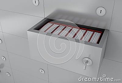 3d Open file cabinet with folders Cartoon Illustration