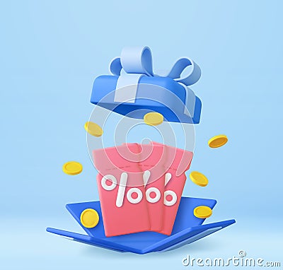 3D open gift box surprise, earn point concept, loyalty program and get rewards Vector Illustration