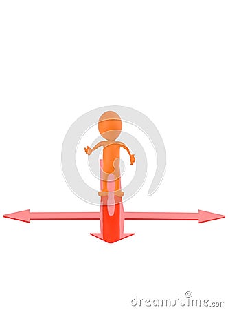 3d orange character confused of decising which path to go Stock Photo