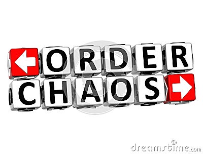 3D Order Chaos Button Click Here Block Text Stock Photo