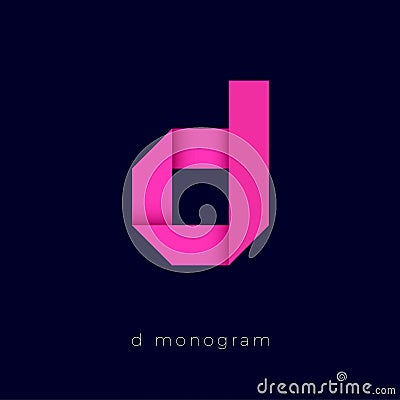 D origami pink paper cycling logo. Monogram D logo. Letter d on a dark background. Vector Illustration