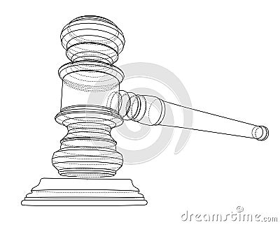 3D outline gavel. 3D illustration Cartoon Illustration