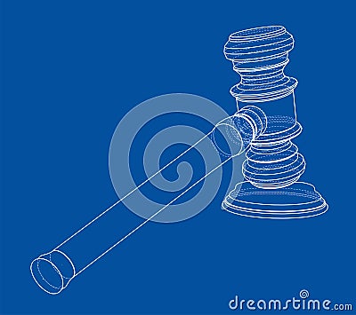 3D outline gavel. 3D illustration Cartoon Illustration