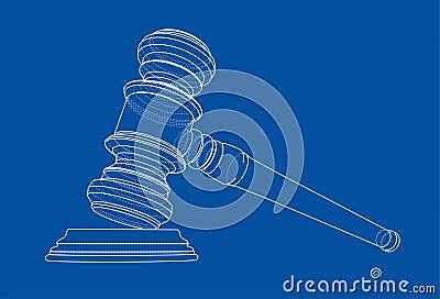 3D outline gavel. 3D illustration Cartoon Illustration