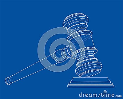 3D outline gavel. Vector rendering of 3d Vector Illustration