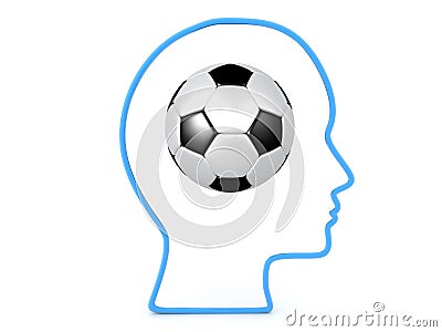 3D Outline of head with football inside it Stock Photo